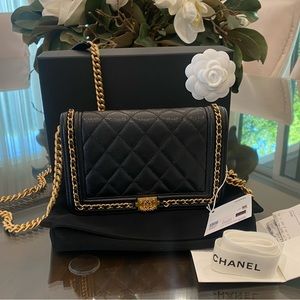 Chanel Boy Wallet on Chain; 23P Collection; Black w/ Gold Hardware